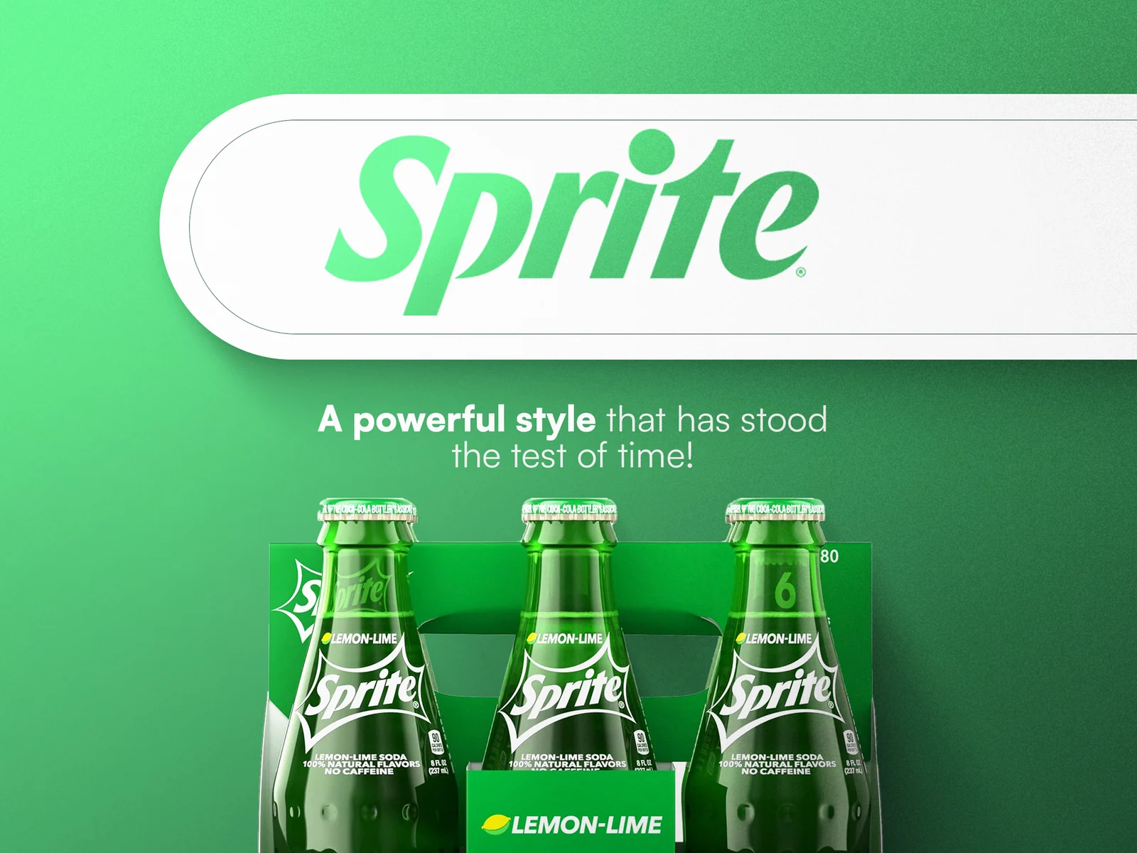 Sprite campaign key visual: a chilled bottle on a lime-green ground with condensation and poured highlights